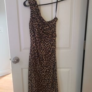 Ralph Lauren Leopard Print One Shoulder Dress w/Ruched Waist Generous Size 10